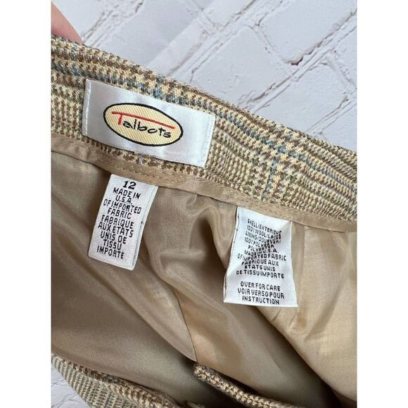 TALBOTS beige houndstooth plaid check vintage wool lined straight wide pants 12 - Picture 7 of 8